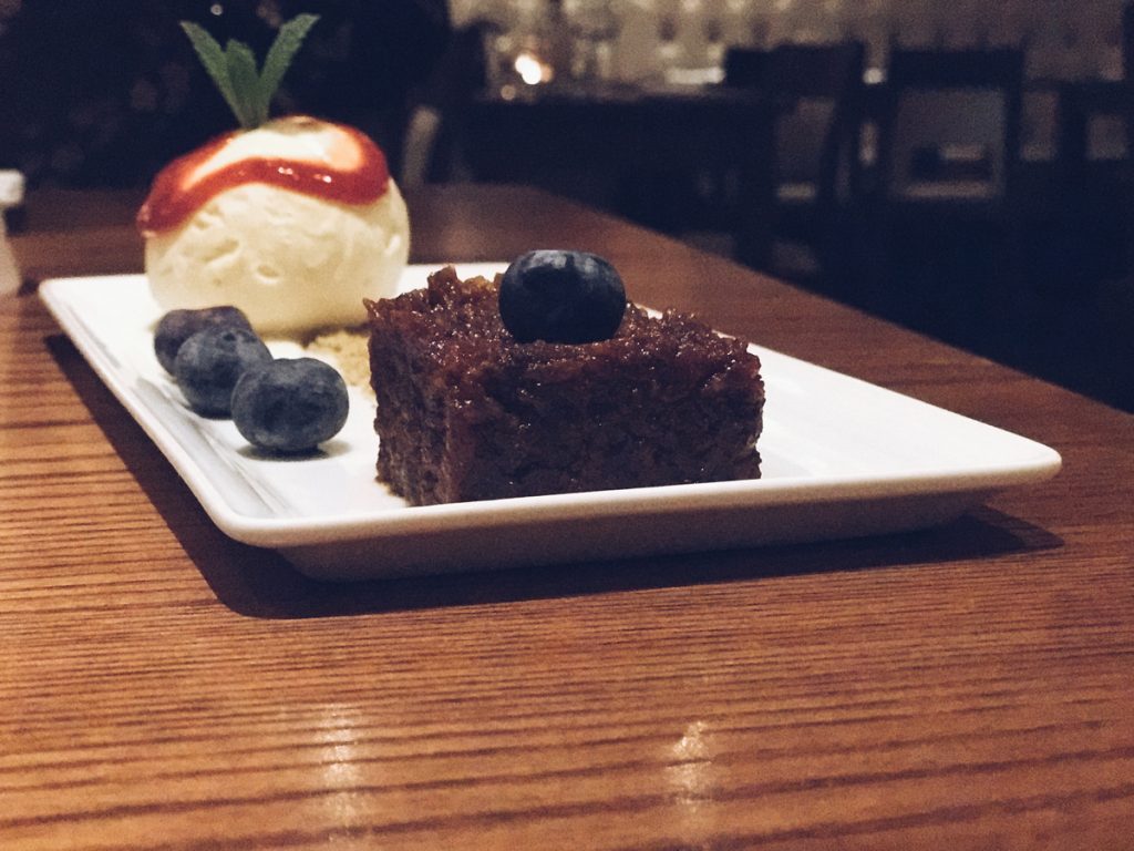 carrot & blueberry pudding with pistachio soil and vanilla