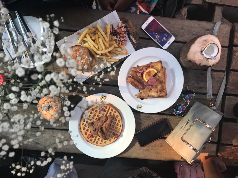 Outside table with food