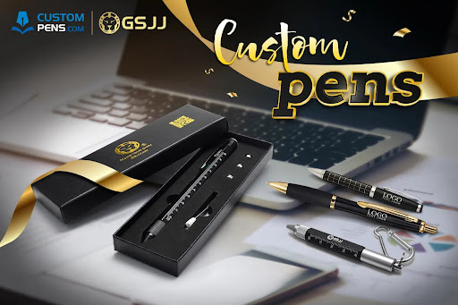Pen on a table with the logo custom pens