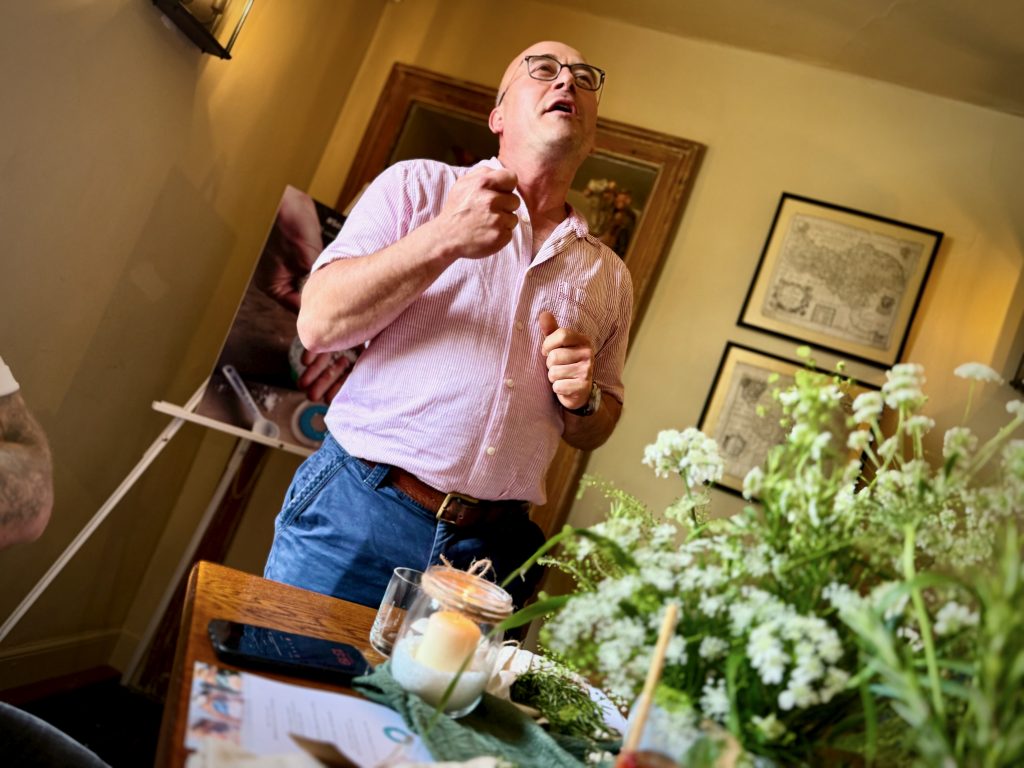 Managing Director of Cornish Sea Salt passionately speaking about the brand’s artisan process and mineral-rich flavour during a tasting event