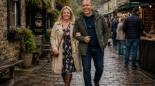 Visitors exploring an outdoor Yorkshire food market